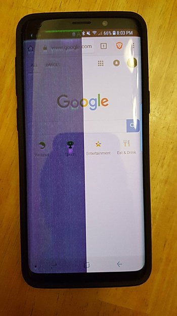 Galaxy S9 half screen purple