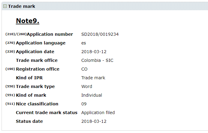 Samsung Galaxy Note 9 Trademark