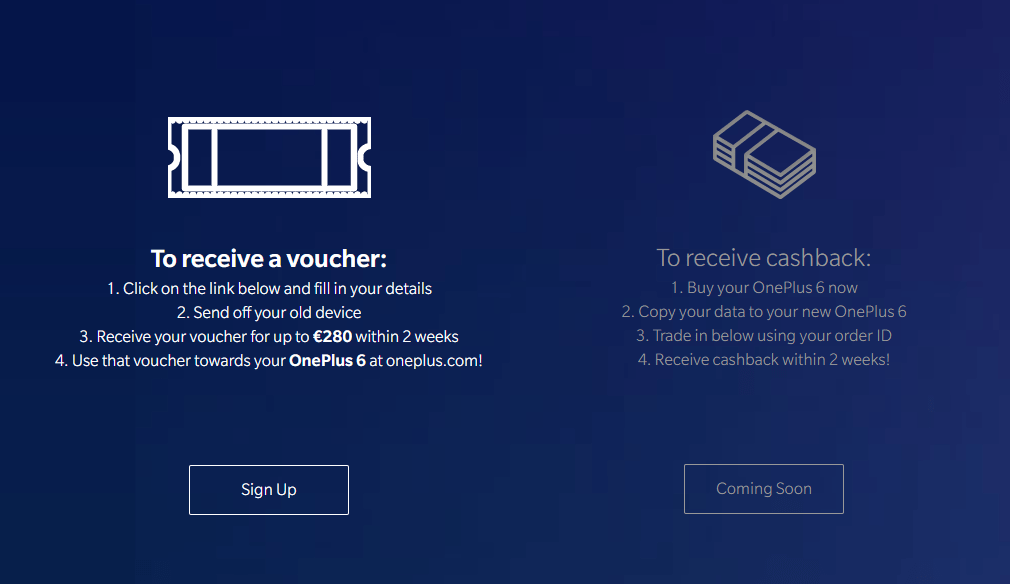 OnePlus 6 Trade-in Program Cashback