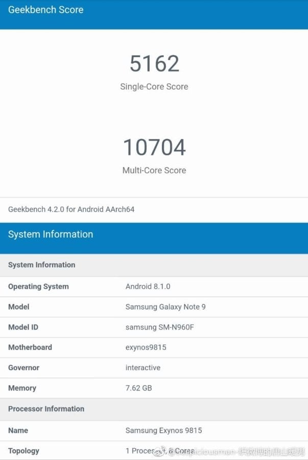 Samsung Galaxy Note 9 Benchmark Results
