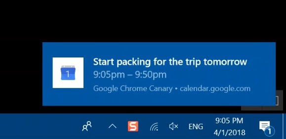 Google Chrome 68 Windows 10 Notifications