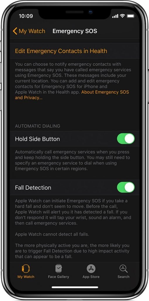 Apple Watch Series 4 Fall Detection Enabled