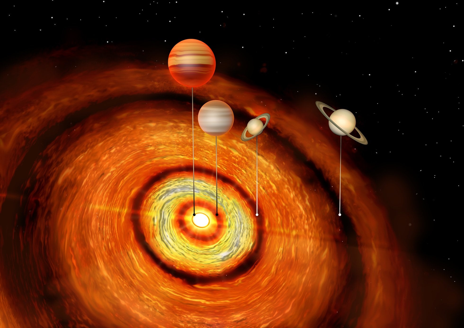 Three Huge Gas Planets Orbiting Young Star