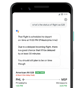 Google Assistant, flight delay predictions