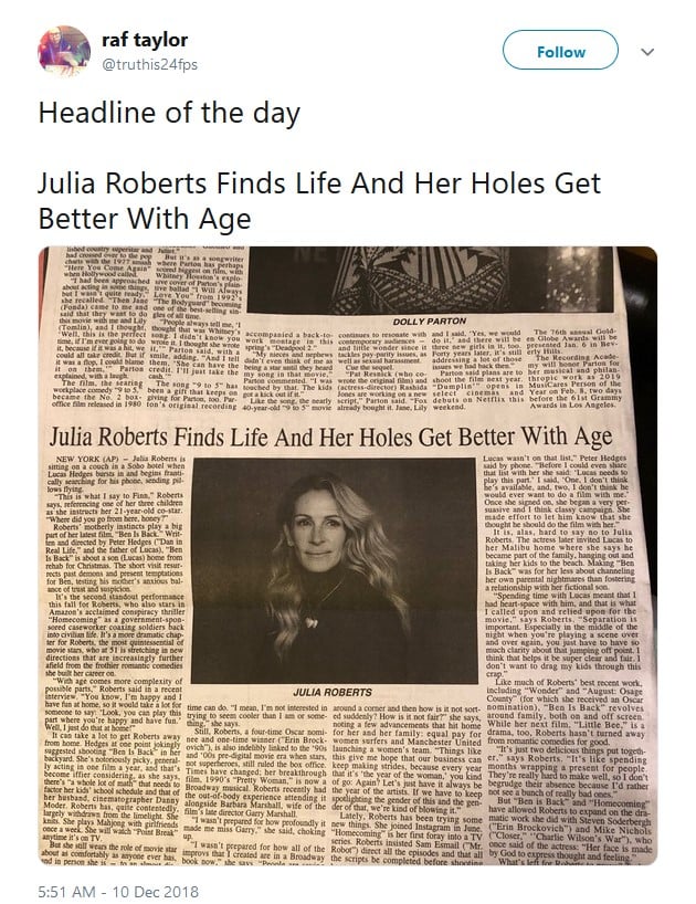 Julia Roberts Holes (Roles) Headline Typo Goes Viral