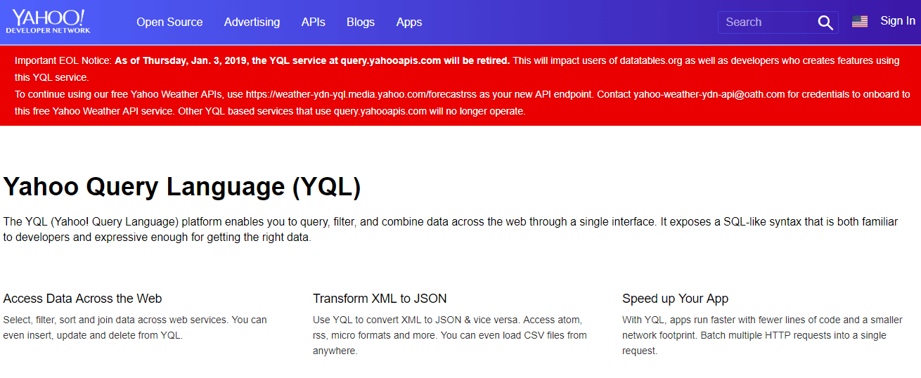 Yahoo YQL Services