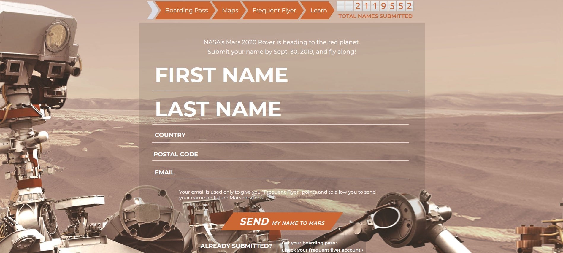 Send A Souvenir With Your Name to Mars