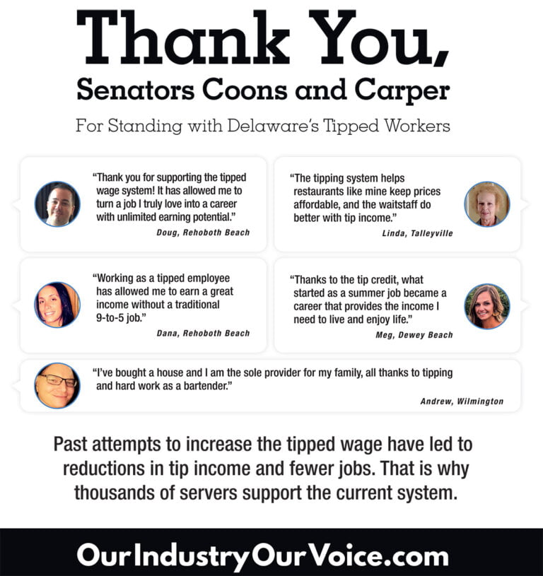 Full-Page Ads Thank Delaware’s Senators For Standing With Tipped Workers