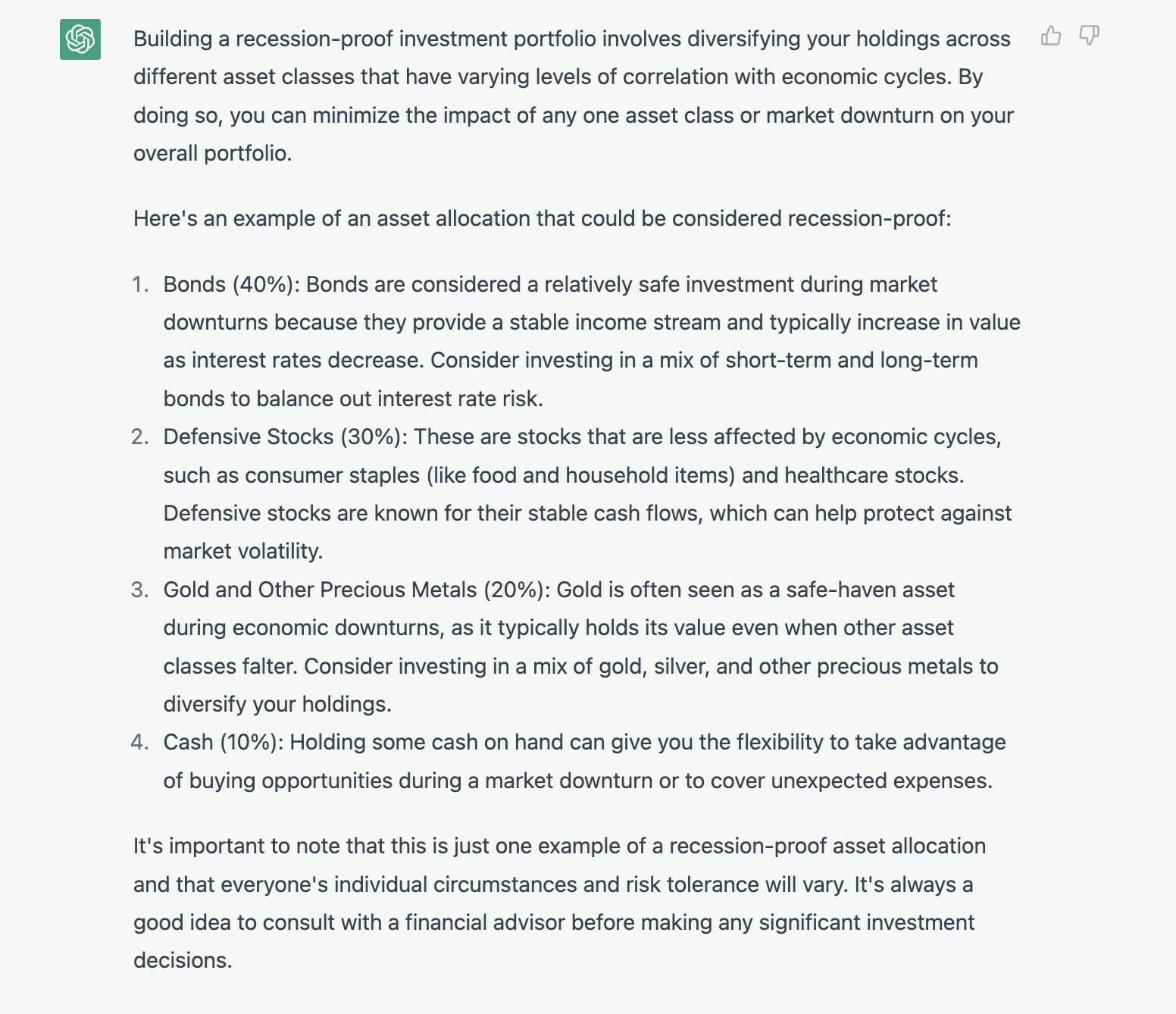 ChatGPT's model recession proof portfolio