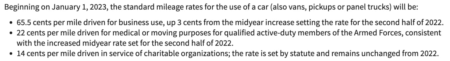 standard business mileage rate