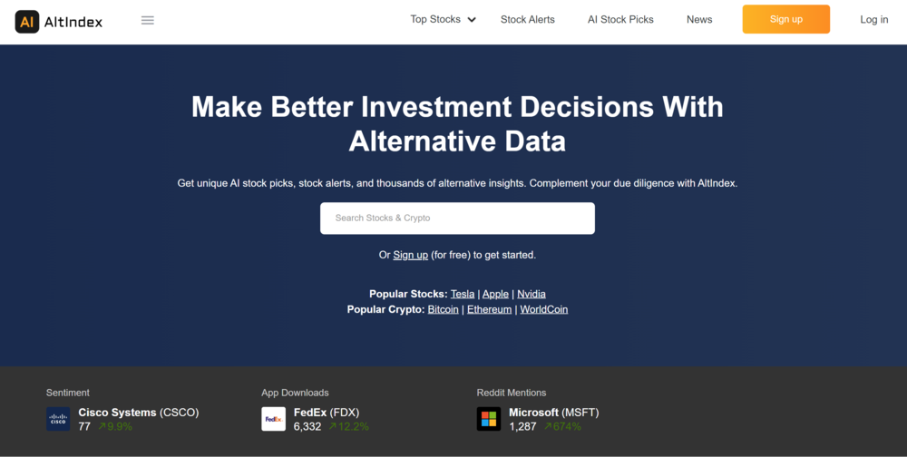 AltIndex Stock Tips Homepage