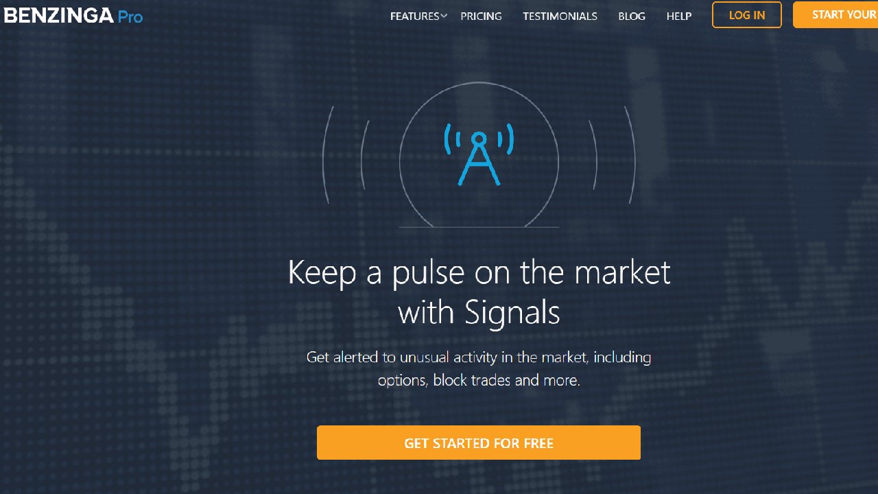 screenshot of trading signal provider Benzinga Pro