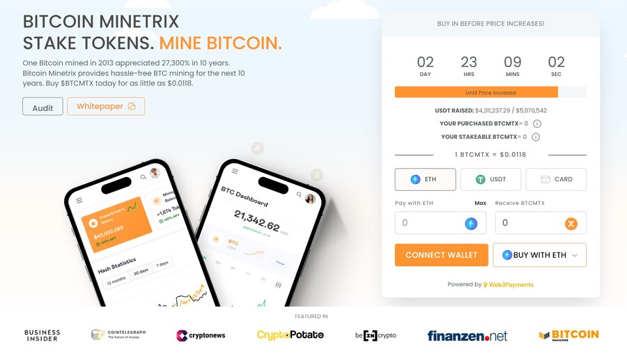 Bitcoin Minetrix token presale page