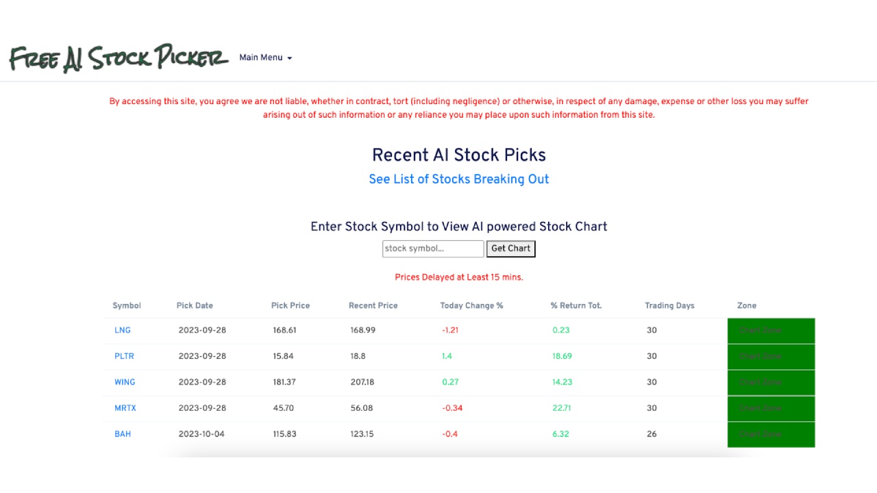 Free AI Stock Picker starter page