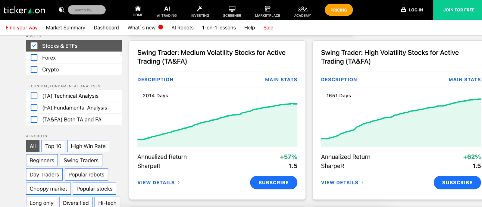 Tickeron AI stock bots