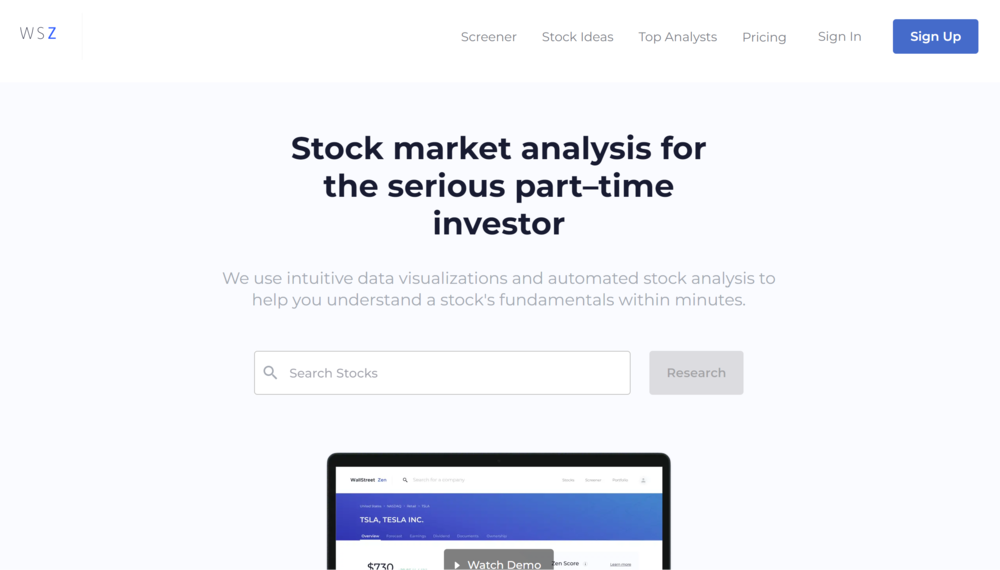 WallStreetZen Stock Analysis Homepage