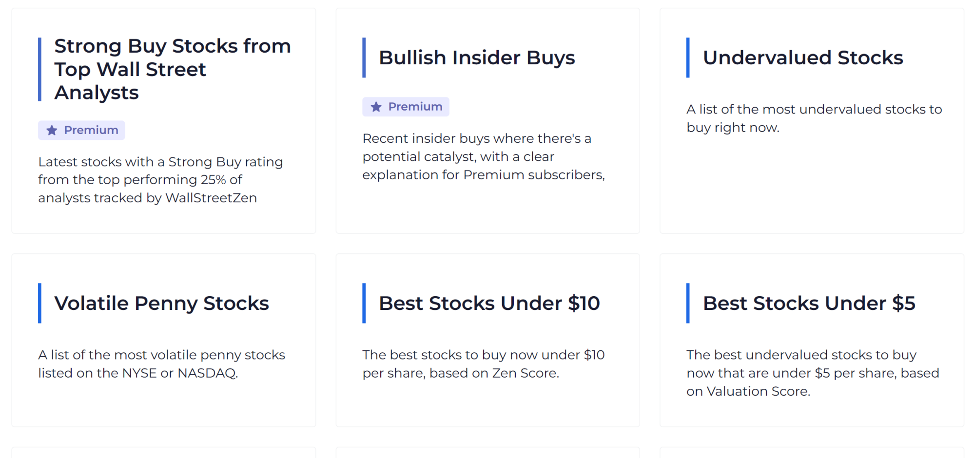 WallStreetZen Top Stocks Lists