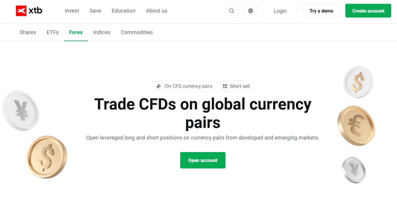 a screenshot of XTB CFD broker's page on contracts for difference