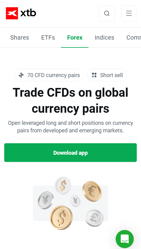 a screenshot of the XTB forex page