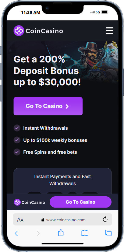 CoinCasino homepage on a phone best ethereum casinos