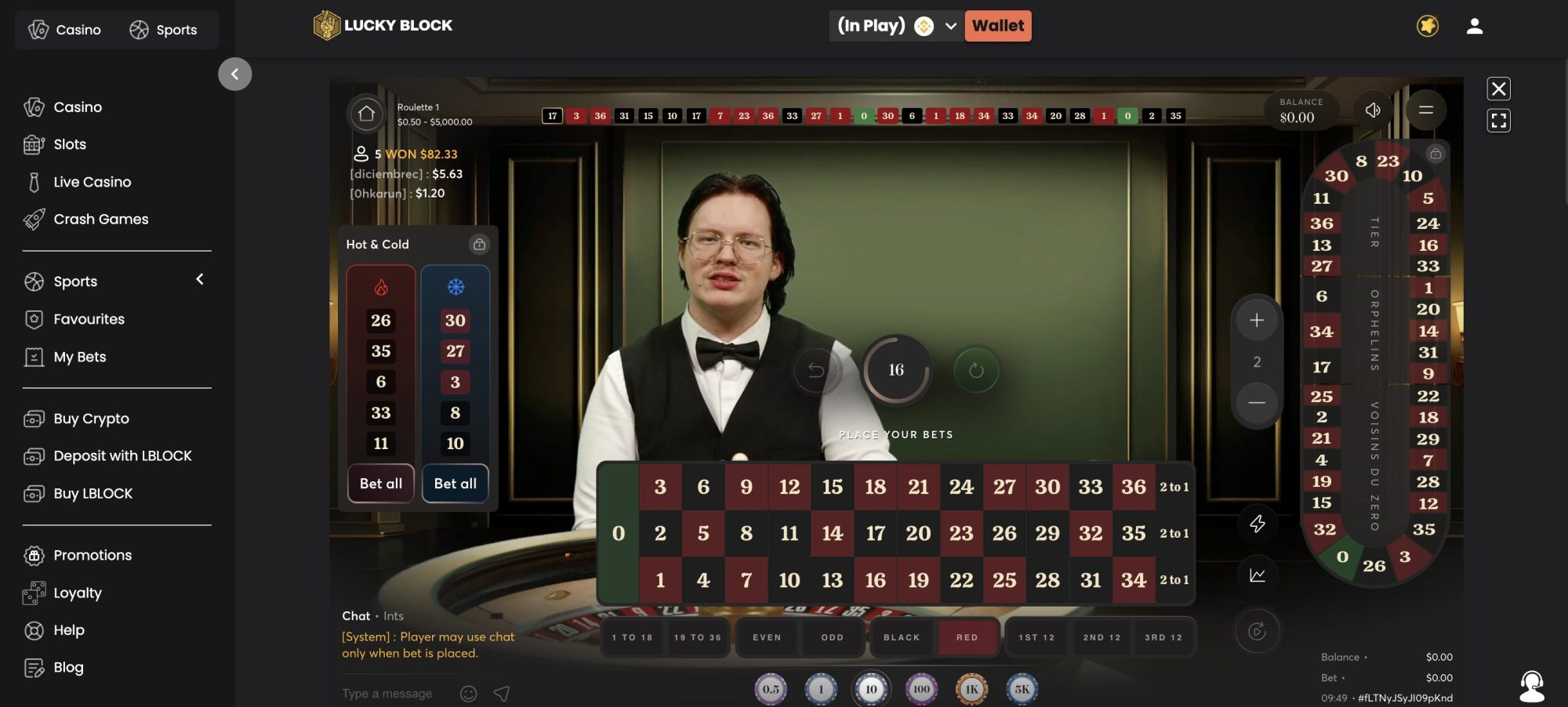 Lucky Block live crypto roulette