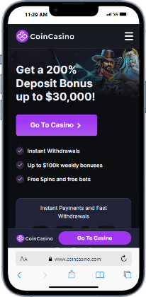 Coincasino homepage screenshot with litecoin casino wekcome offer