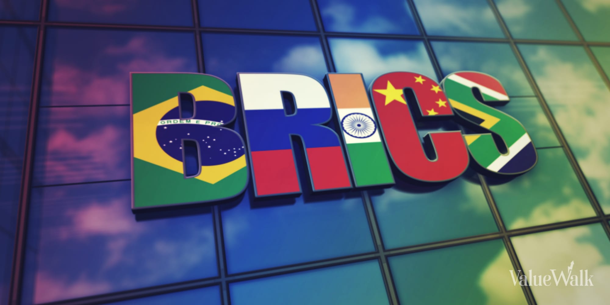 An image of the letters BRICS with country flags