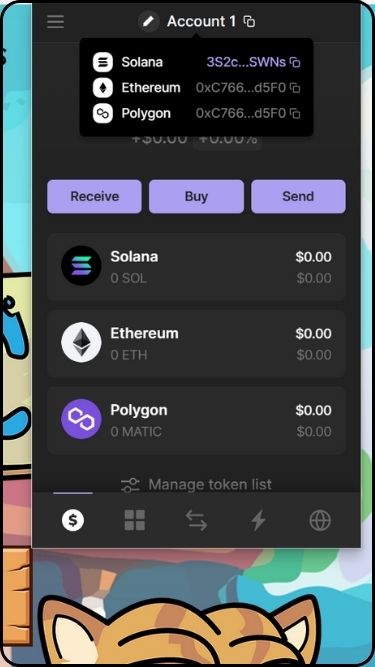 Screenshot of where to find Solana wallet address in Phantom