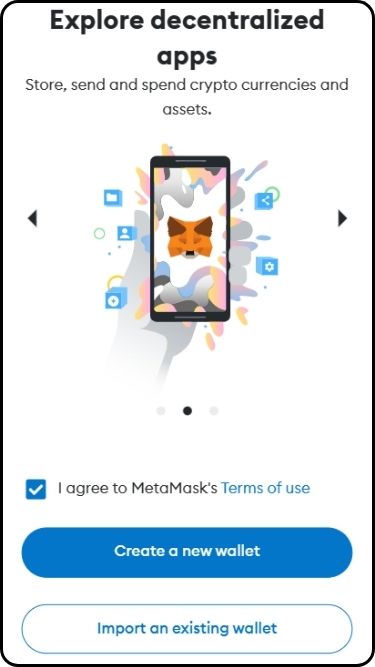 A screenshot of the 'create new wallet' stage on the Metamask website