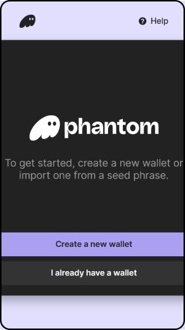 A screenshot of the 'create new wallet' stage on the Phantom wallet