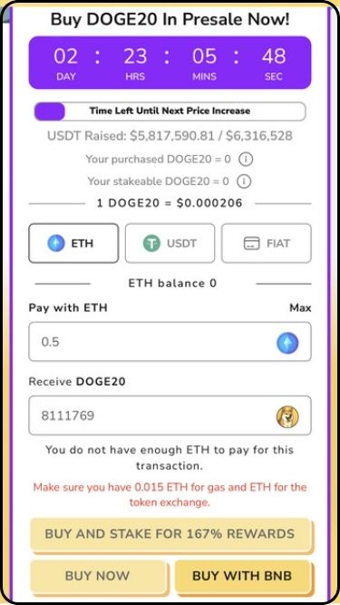 How to buy Dogecoin20 in presale stage