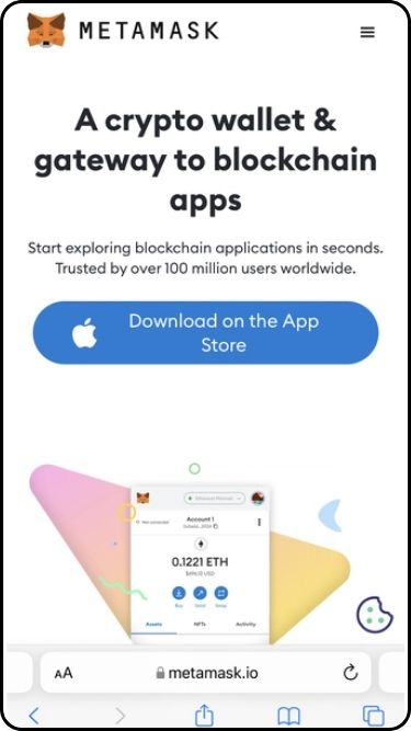 A screenshot of the MetaMask App download stage on iOS