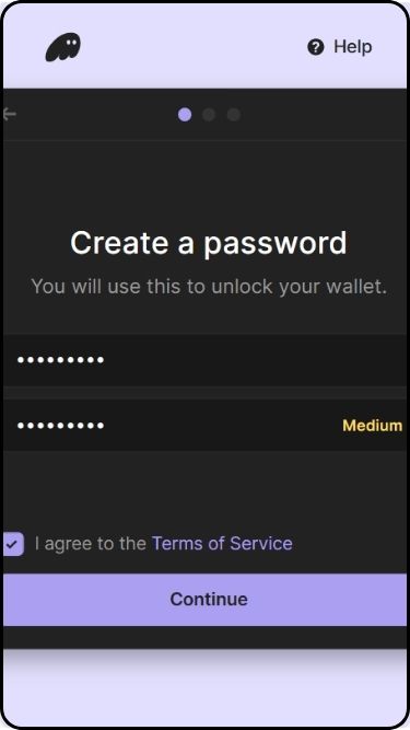Create new password stage for Solana crypto wallet