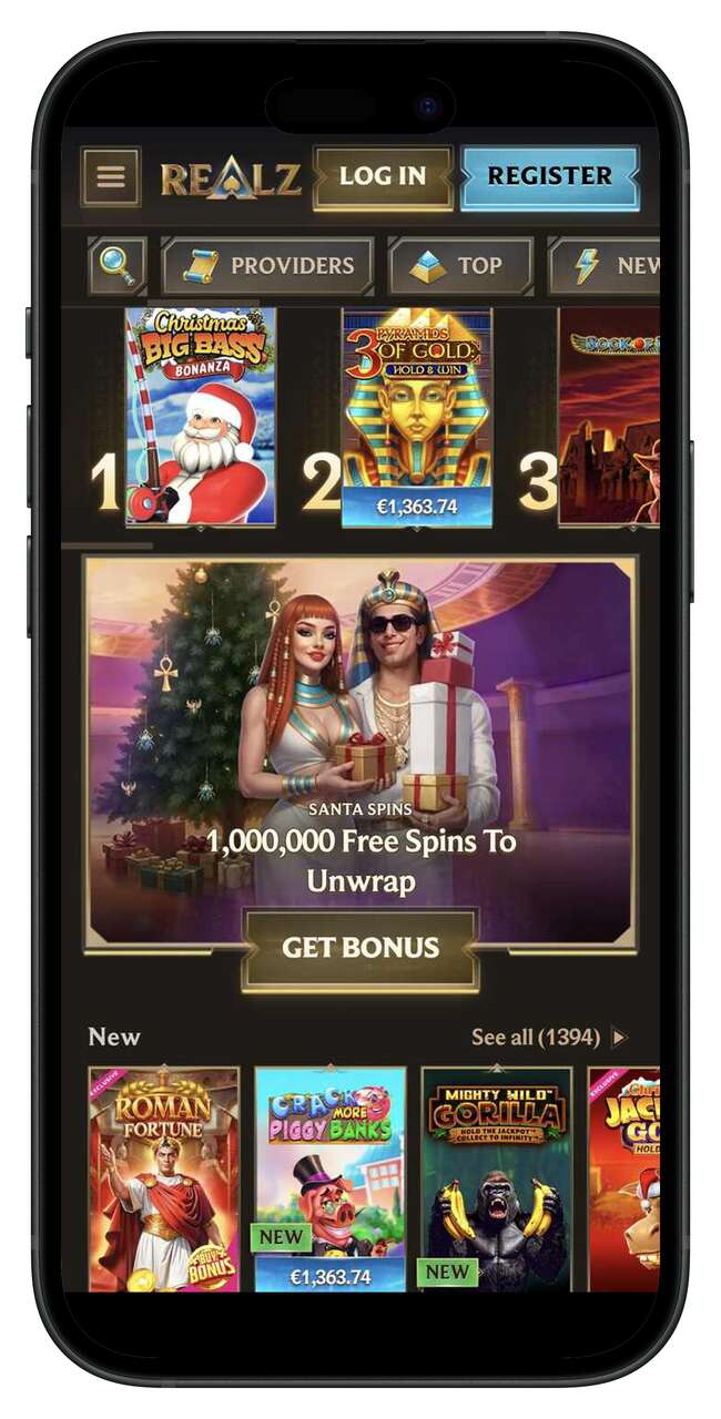 Realz Casino Homepage