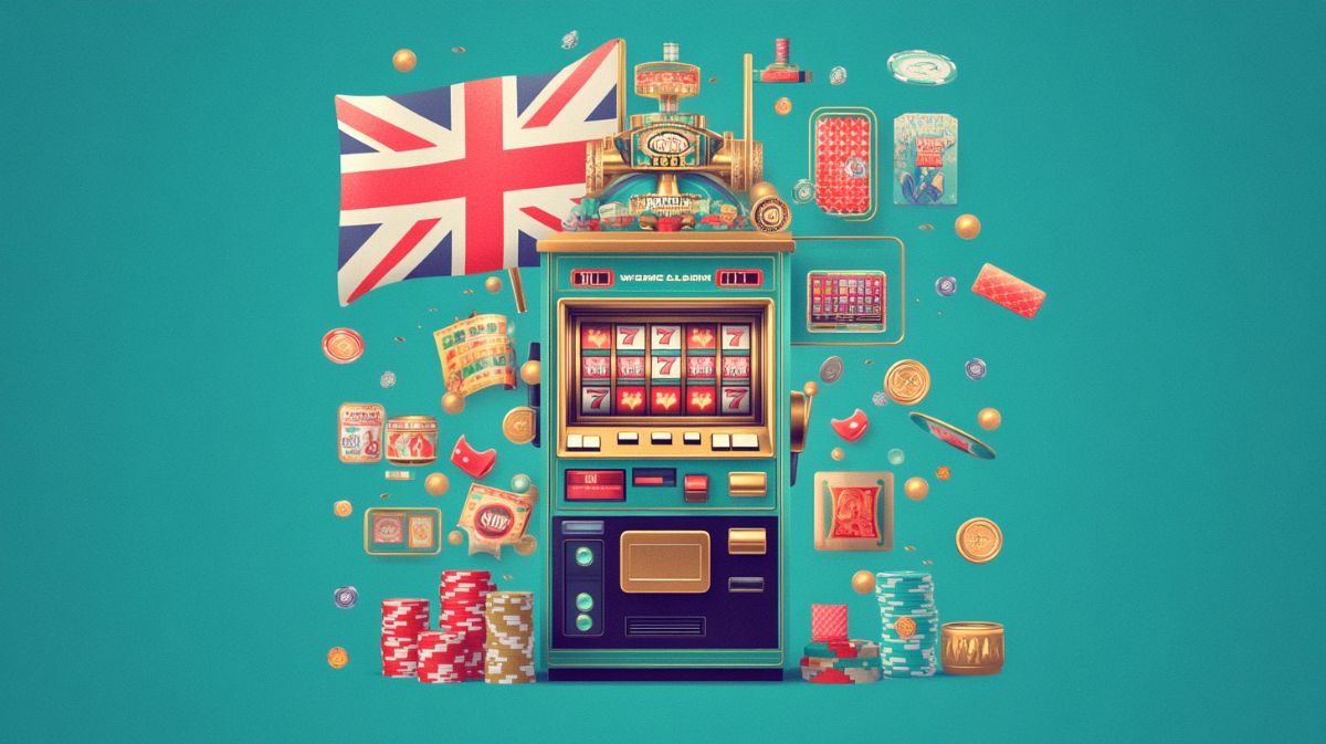 Best online casinos UK featured image of a slot machine with a UK flag