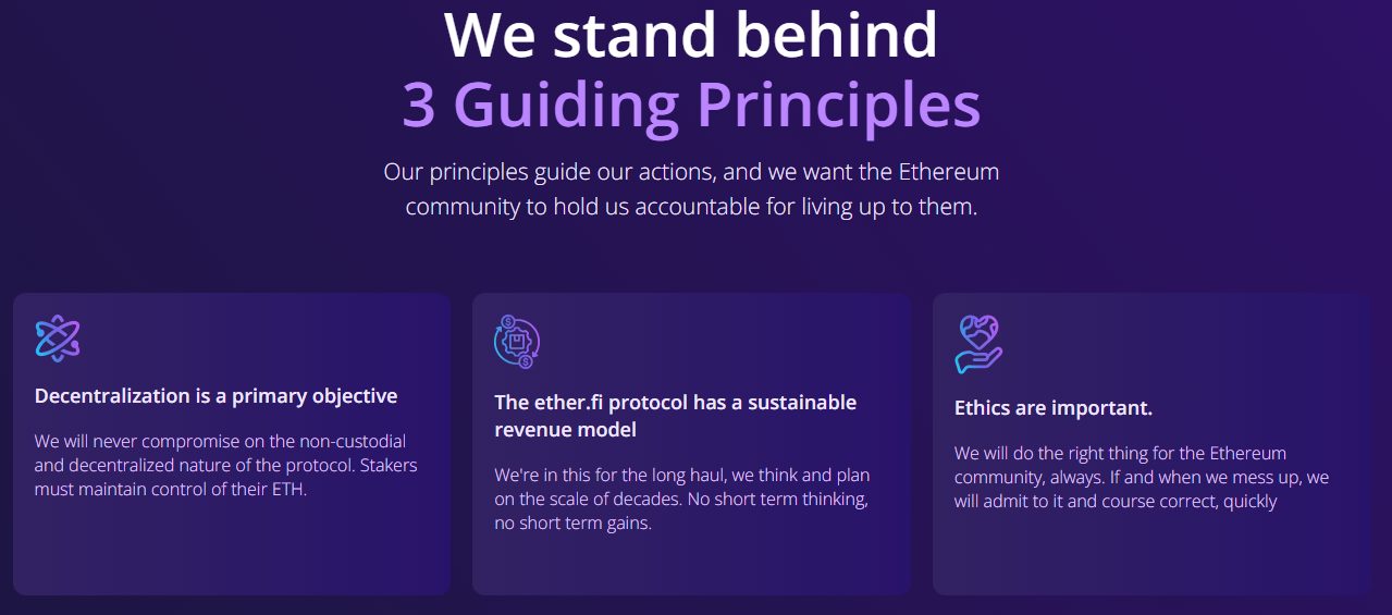 Ether.Fi's "guiding principles", taken from the official website