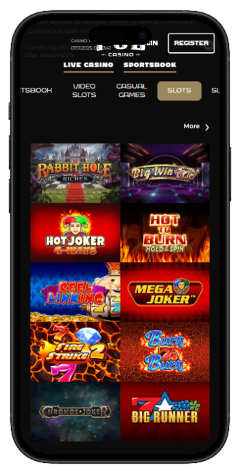 Pub casino UK casino screenshot of games available