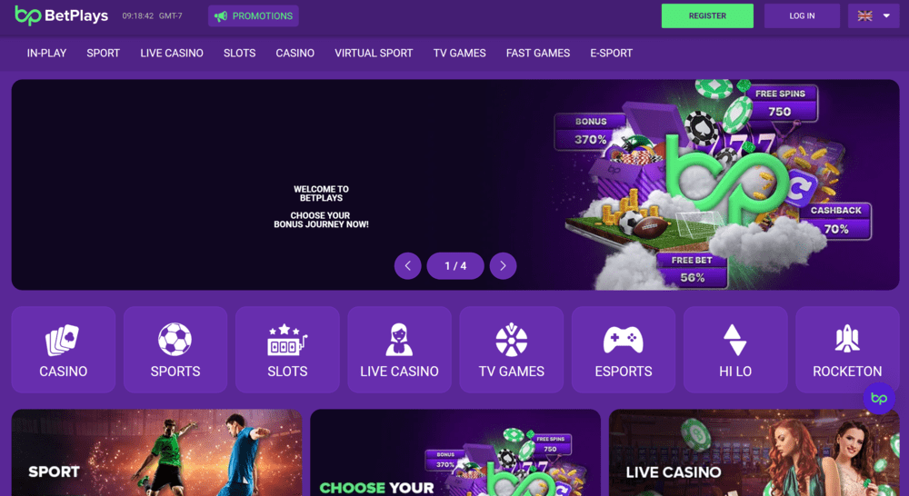 BetPlays casino lobby with welcome bonus