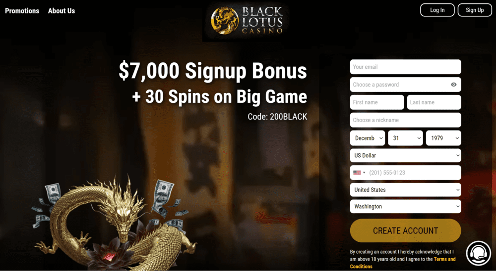 Black Lotus online casino app offering $7,000 signup bonus 