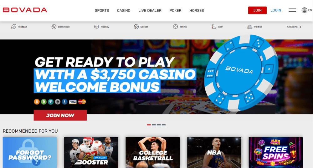 Bovada casino app lobby $3,750 welcome bonus