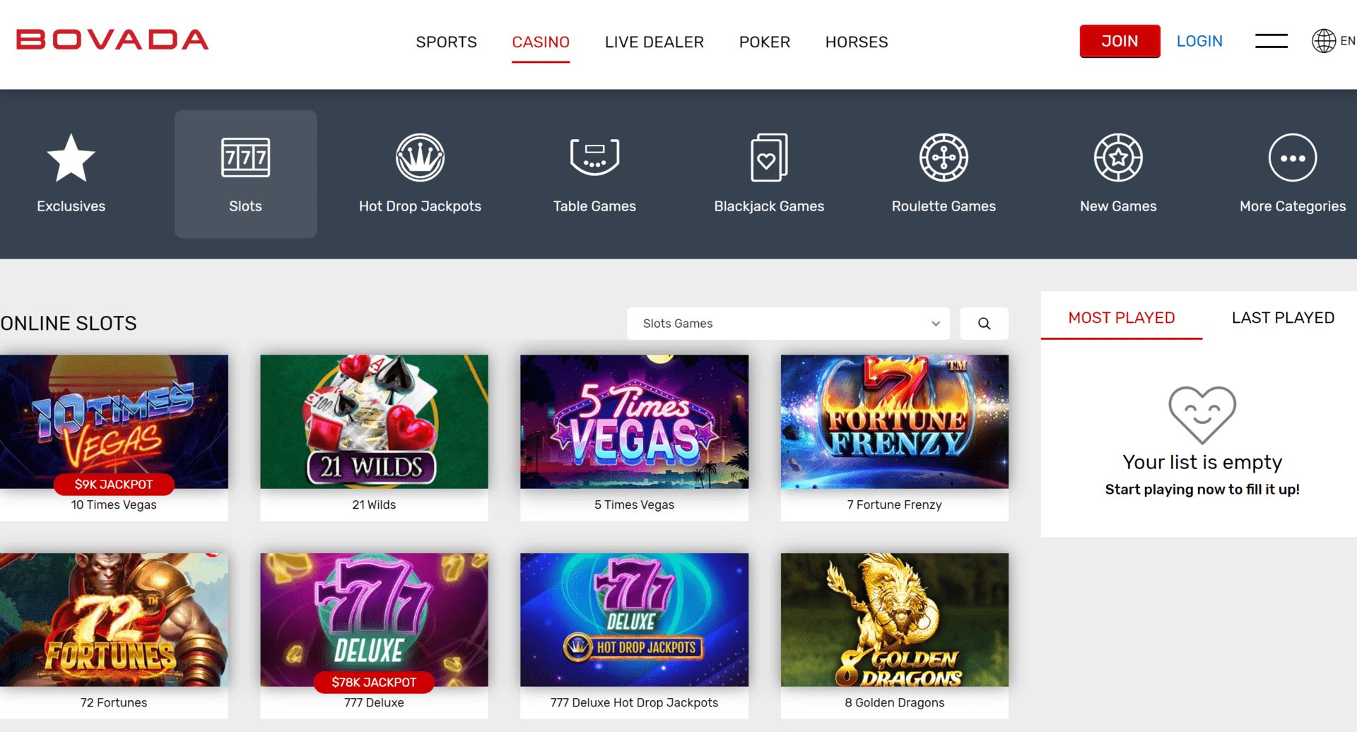 Bovada Online Slots Games