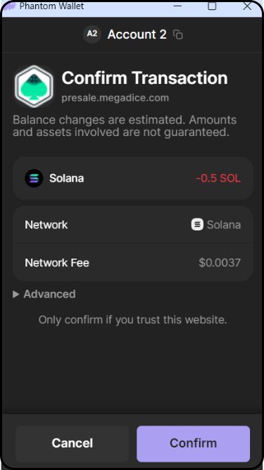 How to buy Mega Dice using Phantom wallet