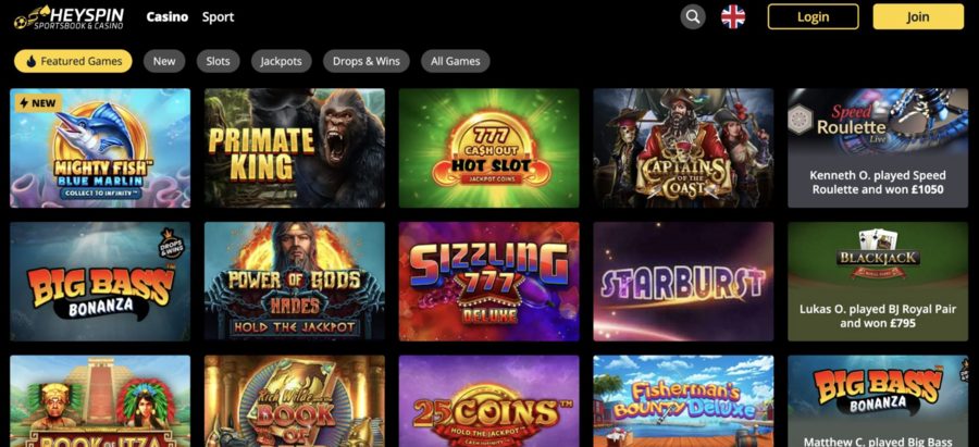 HeySpin may be more famous for their slots, but you’ll still find 100+ live games from Evolution, like Super Sic Bo and Ultimate Texas Hold’em