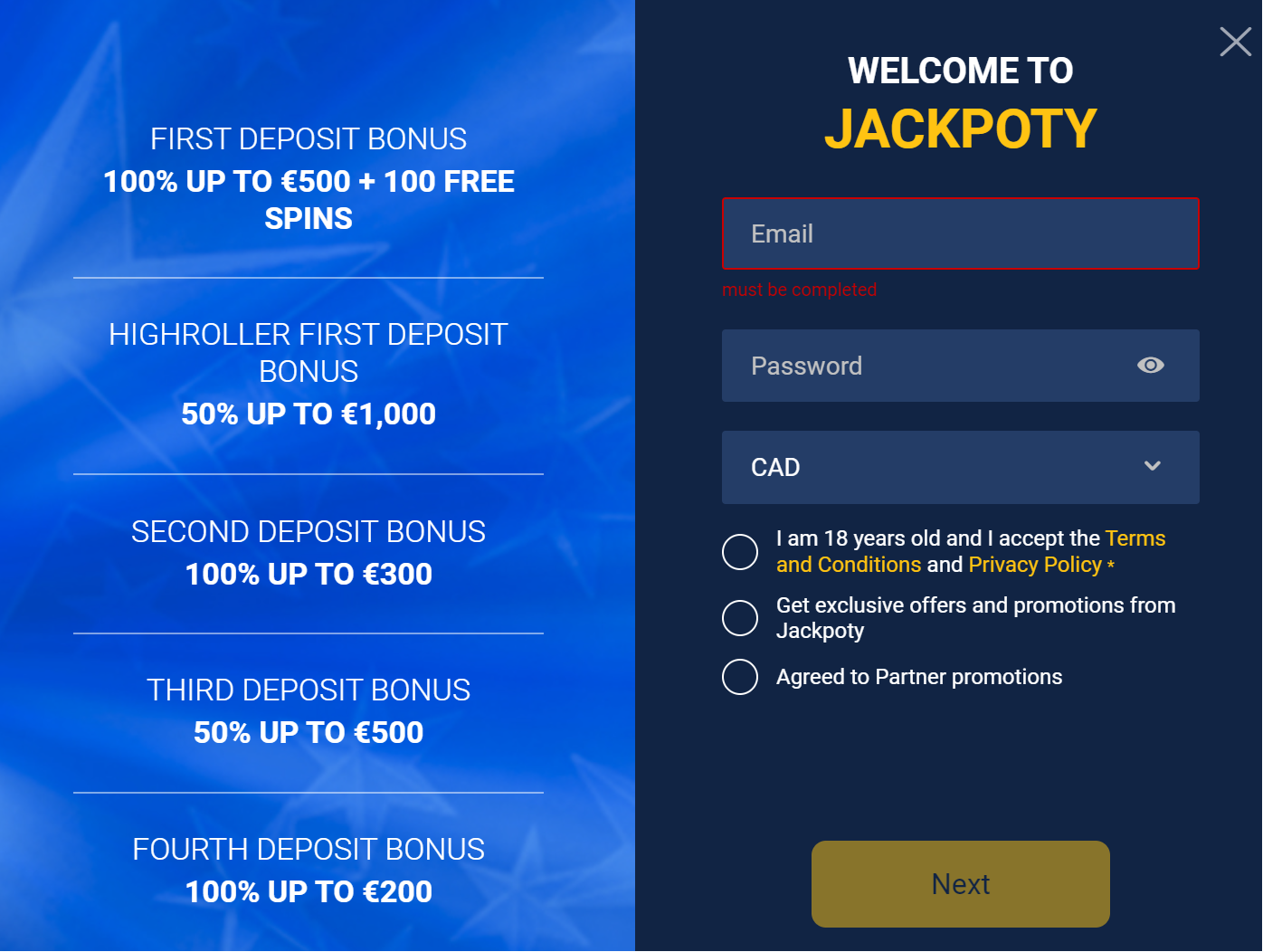 Create an account with Jackpoty Casino in Canada