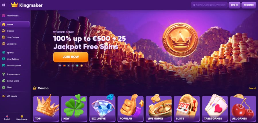 Sign up at Kingmaker Casino and unlock 25 jackpot free spins, your ticket to million-dollar jackpots