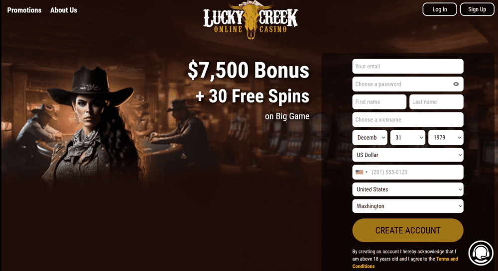 Lucky Creek online casino app for real money with $7,500 welcome bonus