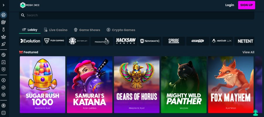 Whether you’re looking for slots, game shows, or crypto games, Mega Dice offers thousands of options