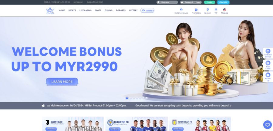 The homepage of OB9 displaying the brand’s welcome bonus