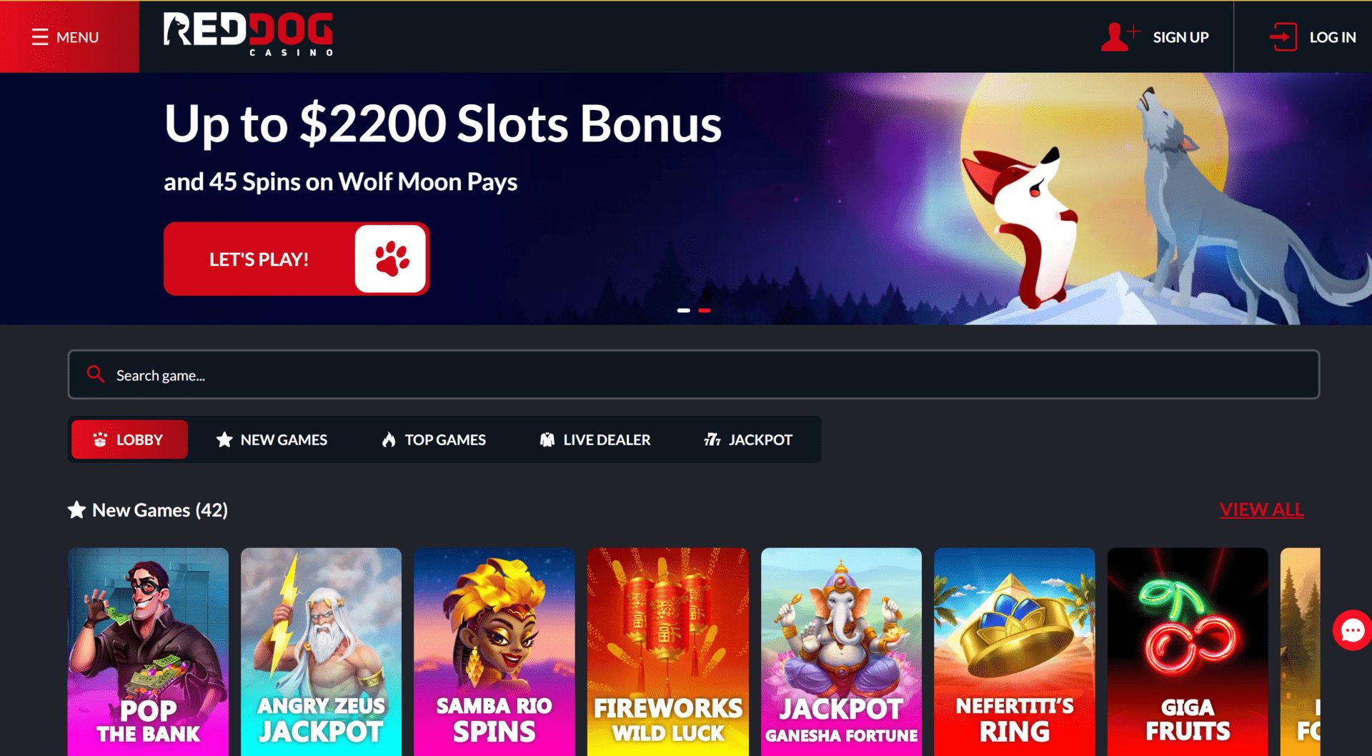 Red Dog Casino new slot games
