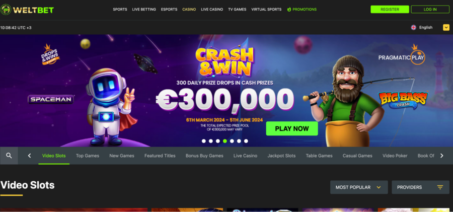 There are 300 daily prize drops at Weltbet with up to $300,000 prizes thanks to Pragmatic Play